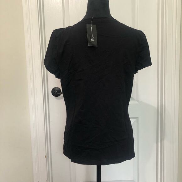 INC International Concepts Women'sT-Shirt Beaded V-Neck Short Sleeve Black Large - Picture 4 of 7